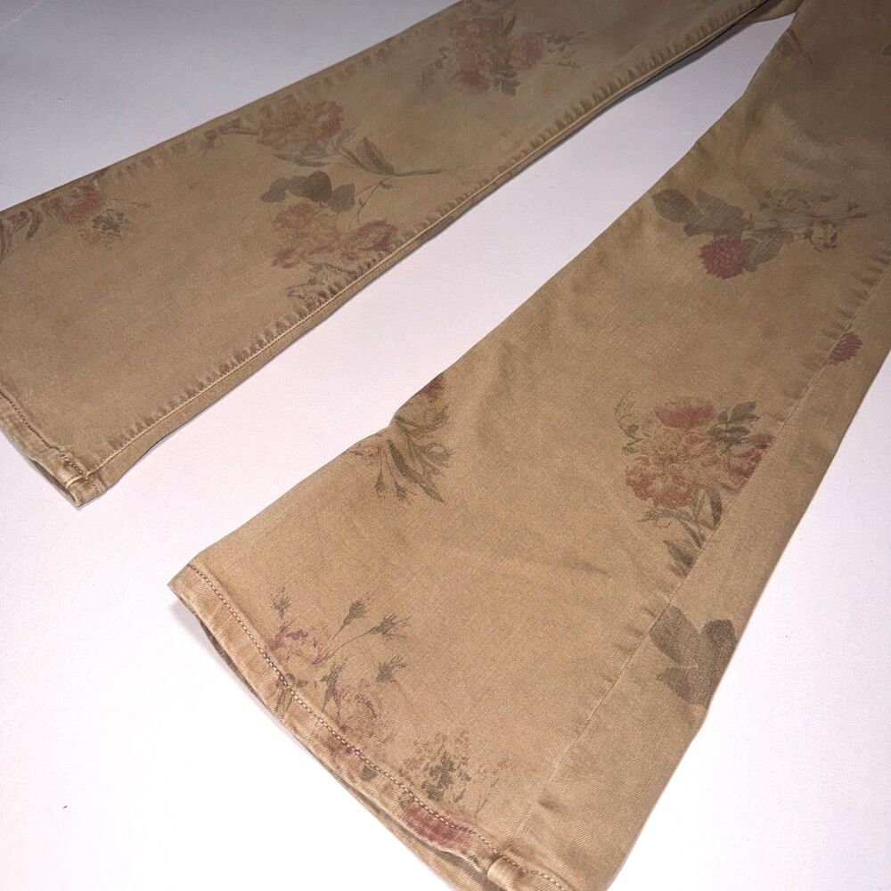 High rise retro flare jeans camel with washed floral watercolor print
